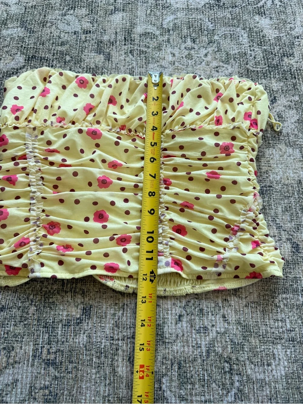Free People Scottie Yellow Polka Dot Ruffled Tube Top Summer Boho Beach Sz Large
